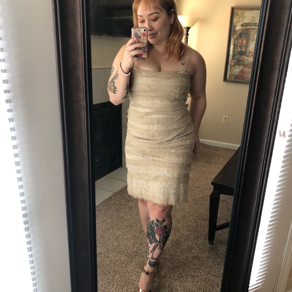 BCBC Maxazria Ruffle Nude/Taupe Dress